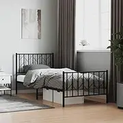 Metal Bed Frame Without Mattress with Footboard Black 90x190 cm,Beds & Bed Frames-374447