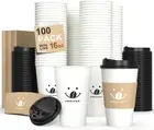 Bulk 16oz Coffee Cups with Lids & Sleeves - 100 Pack for Hot Beverages