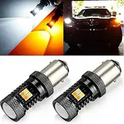 AUTOGINE Extremely Bright 1157 2057 2357 7528 BAY15D White/Amber Switchback LED Bulbs 3030 Chipsets with Projector for Turn Signal Lights (Pack of 2)