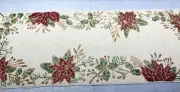 Christmas Beaded Table Runner Red Poinsettia Green Leaves White New 36" Tahari