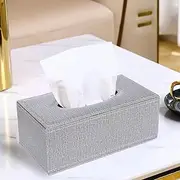 PU Leather Tissue Box Holder, Rectangular Napkin Holder Pumping Paper Case Dispenser, for Home/Office/Car Decoration (Grey)