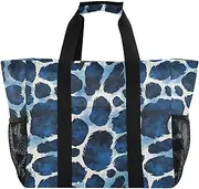[sanluoli] Tote Bags Collapsable Beach Tote Bag With Compartments Canvas Travel Laundry Bag, Blue Leopard Print, 1 size