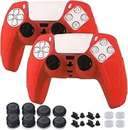 Studded Handle Protective for PS5 Controller Skin Soft Protective Silicone Cover Skin for PS5 Controller x 2 Red Thumb Grips x 8, Plugs x 8, Anolog Protectors x 4