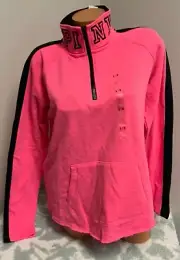 Victoria's Secret PINK Quarter Zip Pullover Sweatshirt sz Large Colorblock Pink