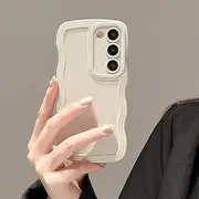 [UEEBAI] Wave Frame Case for Samsung Galaxy S21 FE 5G Phone Case,Cute Wave Frame Slim Fit Shockproof Phone Bumper Cover Soft Pretty Curly Wavy Case Anti-Scratch TPU Case - Beige