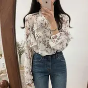 Floral Ruffle Chiffon Blouse White - XL