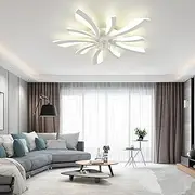 Ganeed Modern Dimmable White LED 5-Lights Ceiling Fan with Lights, 70cm Small Semi Flush Mount Silent Ceiling Fan with Lamp, Reversible 6-Speed Ceiling Fan Lighting Fixture for Living Room Bedroom