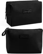 2PCS Cosmetic Bags for Women Small Makeup Bag with Zipper Pu Leather Makeup Pouch Makeup Bag for Purse Make Up Bag for Travelling（Black）