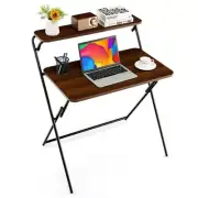 NEW 2-Tier Folding PC Laptop Table Computer Desk Study Writing Home Office Desk