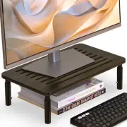Bamboo Monitor Stand Riser, 4 Adjustable Height, Laptop Stand with Airflow Ve...