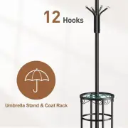 Coat Rack Freestanding with Umbrella Stand Coat Rack Stand with 12 Hooks Meta...