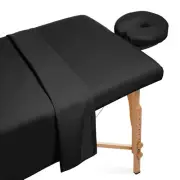 3pc Flannel Massage Table Sheet Set - Facial Bed Covers - Black