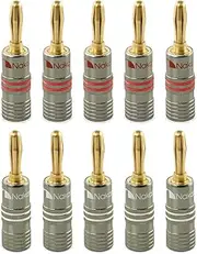 Nakamichi Ultimate Series 24k Gold Plated Beryllium Red Copper Banana Plug 12 AWG - 18 AWG Gauge Size 4mm Speakers Amplifier Hi-Fi Stereo Receiver Radio Audio Wire Cable Connector 10 Pcs (5-Pairs)