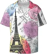 [EdWal] French Paris Tour Eiffel Tower Print Men's Print T Shirts Short Sleeve Polo Shirts Casual Summer Beach Shirt for Men