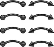 Ruifan4PRS Eyebrow Piercing Jewelry Curved Barbell with Ball/Spike Kit Eyebrow Tragus Lip Ring 16g 16 Gauge 8mm
