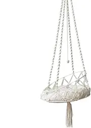 Macrame Cat Hammock, Hammock Boho Cati Indoor Swing Bed, Cat Bed with Hook and Removable Cushion for Garden, Patio, Balcony, Living Room
