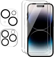 [2+2] 2Pack Tempered Glass Screen Protector for iPhone 15 Pro Max [6.7 inch] & 2Pack Camera Lens Protector Premium HD Case Friendly Film-[for iPhone 15 Pro Max]
