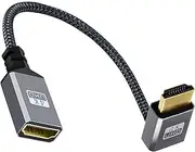 tunghey 90 Degree HDMI Extension Cable, 4K HDMI Male to Female Nylon Braided Right Angle Extender Cable, Support 4K@60Hz, 3D, HDCP 2.2 & HDR for HDTV, Xbox One, Blu-ray Player 0.15M (Down Angle)