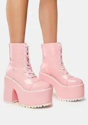 [Y.R.U.] Pink Hologram Smash Platform Boots
