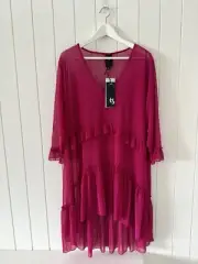 Taking Shape NEW Tunic Dress Plus Size M Pink Sheer Ruffle Tiered 3/4 Sleeve