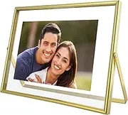 AhaGo Gold Floating Frame (6"x8", Horizontal), For Picture 5x7, 4x6, 3x5, Tabletop Shelf Photo Frame, Classy For Father's Day, Birthday or Wedding