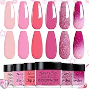 Honey Joy Color Changing Dip Powder Set,6 Colors Glitter Pink Dipping Powder Set Nail Art Manicure DIY Salon Home Gifts for Women, No Need Nail Lamp Cured, DP-V
