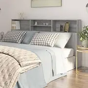 Grey Sonoma Headboard Cabinet, 200 cm Long, Wall-Mounted Storage Design with 4 Compartments, Engineered Wood BedHead Furniture for Bedroom, Fits Full Range of Bed Styles