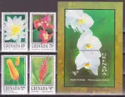 GRENADA 1993 FLORES 4 VALORES + HOJITA BLOQUE NUEVOS MNH