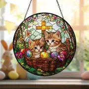 Easter Cat Stained Glass Suncatcher, Rabbit Suncatcher, Easter Bunny Decor