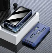 20000mAh Portable Charger With 3 Built-In Charging Cable USB Cable Lightning Cable Large Capacity Mobile Power Blue