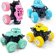 Monster Truck for Boys 3 4 5 6 7 Year Old,4 Pack Push and Go Friction Powered Car Toys, Double-Directions Inertia Pull Back Vehicle Set for Kids