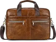 [LUUFAN] 15.6 Inch Leather Briefcases Laptop Messenger Bags Business Satchel Office Travel Computer Handbag Shoulder Bag for Men (Light Brown), 3316QZ-Light Brown
