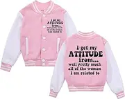 [NICNZQI] Girls Varsity Jacket Toddler Baseball Jacket Kids Funny Letter Print Long Sleeve Bomber Coat