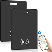 Pack of 2 Thin Wallet Tracker Card, Wireless Rechargeable Wallet Finder, IP68 Waterproof Tracking Card Compatible with Apple Find My (iOS Only), for Wallets, Phone, Passports (Black)
