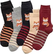 [AZIDWERYQ] 5 Pairs Thermal Socks for Women Cute Fox Pattern Thick Warm Womens Crew Socks, Breathable Winter Socks for Winter, Outdoor Work, Travel, Camping & Ski Wear Crew Socks for Women