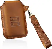 HIBEYO Leather Key Fob Cover for Renault Kadjar Koleos Clio Scenic Megane Duster Sandero Captur Twingo Accessories Smart Remote Auto Key Cover Protector-Brown