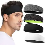 [H HOME-MART] Sports Headband(Pack of 4) for Men & Women,Sweat Band & Sports Headband Hair Band for Running, Cycling, Yoga, Basketball - Stretchy Moisture Wicking Sweatband