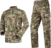 [Lanbaosi] Men's Tactical Jacket and Pants Military Camo Hunting ACU Uniform 2PC Set Army Multicam Apparel Suit