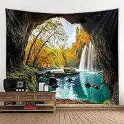 Beautiful Cave Waterfall Print Wall Tapestry Polyester Fabric Home Decor Wall Rug Carpets Hanging Big Couch Blanket