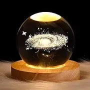 Crystal Ball Night Light, 3D Planetary Models Night Light, USB Powered, Wooden Base, Birthday Christmas and Others Dream Decoration Gift (6CM, Nebula)