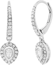 [Ordaamis] 925 Sterling Silver Teardrop Crystal Drop Earrings, Leverback Closure, Halo Design, Jewellery for Women