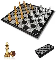 Chess Set, Magnetic Folding Gold and Silver Travel Chess Set,Classic Board Game for Beginner, Kid/Children and Adults Gift Learning and Education Toy, International Chess Set