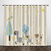 Exquisite Kids Blackout Curtains Retro Zebra Cartoon Cute 59x65 Inch Bedroom Eyelet Thermal Insulated Room Darkening Printed Curtains for Nursery,Set of 2 Panels