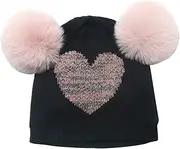 [Generic] Baby Bunny Hat Children's Knit Hat Woolen Hat Double Hairball Woolen Hat Girls Children Love Knit Hat Valentine's Day Baby Summer Hat Boy