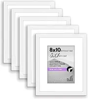 Americanflat 8x10 Picture Frame with Polished Plexiglass - Set of 5 - Use as 5x7 Frame with Mat or Display 8x10 Photo Without Mat - Galleria Collection - Picture Frames for Tabletop and Wall - White