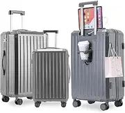 [LIODUX] 3 Piece Luggage Sets, 20/24/28in Expandable Hardshell Luggage, Hardside Lightweight Durable Carry On Suitcase Sets with Spinner Wheels and Two Hooks (Silver)