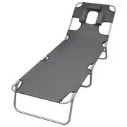 Adjustable Backrest Foldable Sunlounger with Head Cushion Grey