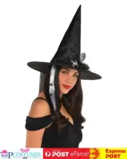 Deluxe Black Fancy Witch Hat Wizard Adult Halloween Costume Accessory
