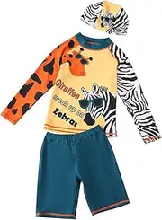 [FEIFEISISTER] M-5XL Swimsuit, Children's Rash Guard, Boy, Long Sleeve, Kids' Baby Swimsuit, Children's Swimsuit, Baby Swimsuit, Includes Hat, Summer, Black, Red, 3-Piece Set, Giraffe Pattern, Swimming