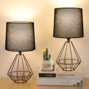 Set of 2 Bedside Table Lamp, Black Metal 2 Count (Pack of 1) Black / Black